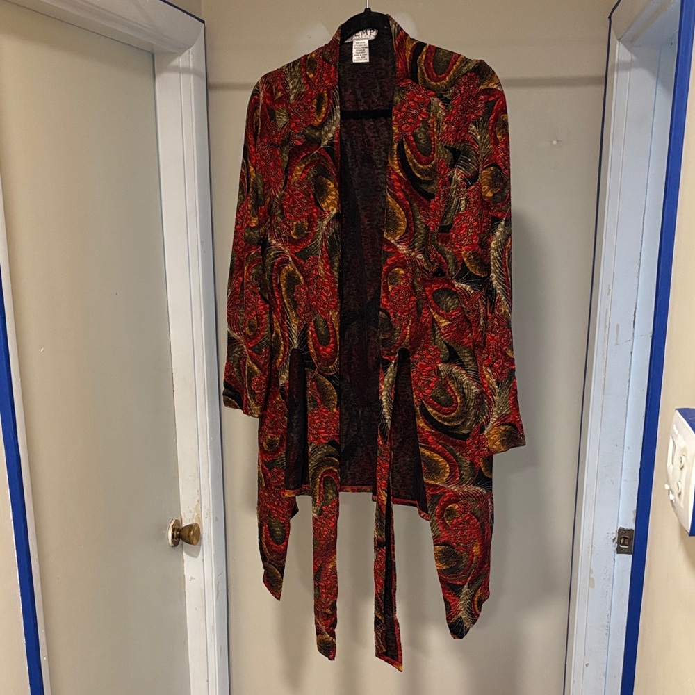Red and Black Paisley Open Front Cardigan
